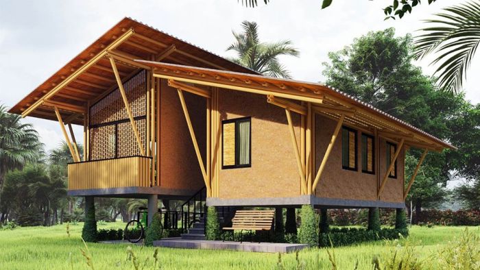 Desain kamar tidur dinding rumah bambu