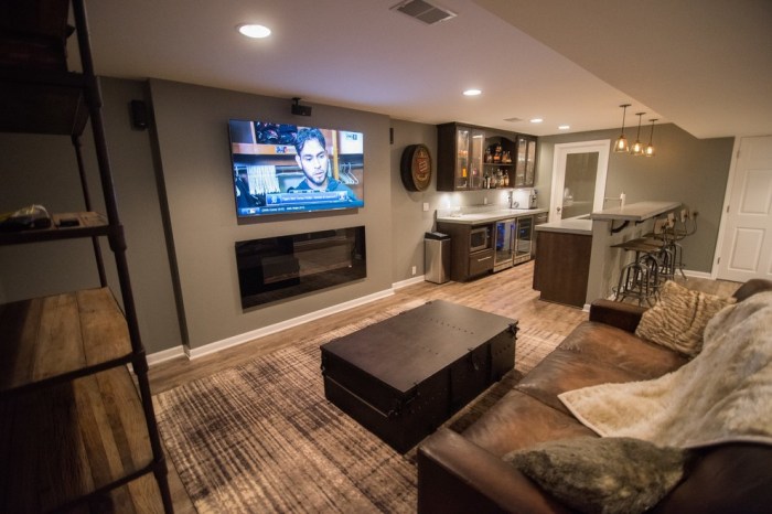 Basement modern cozy design ideas room portland tv houzz basements wall fireplace inc rooms idea decor colors remodel